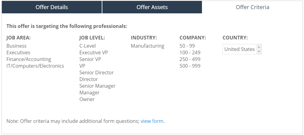 Offer Criteria